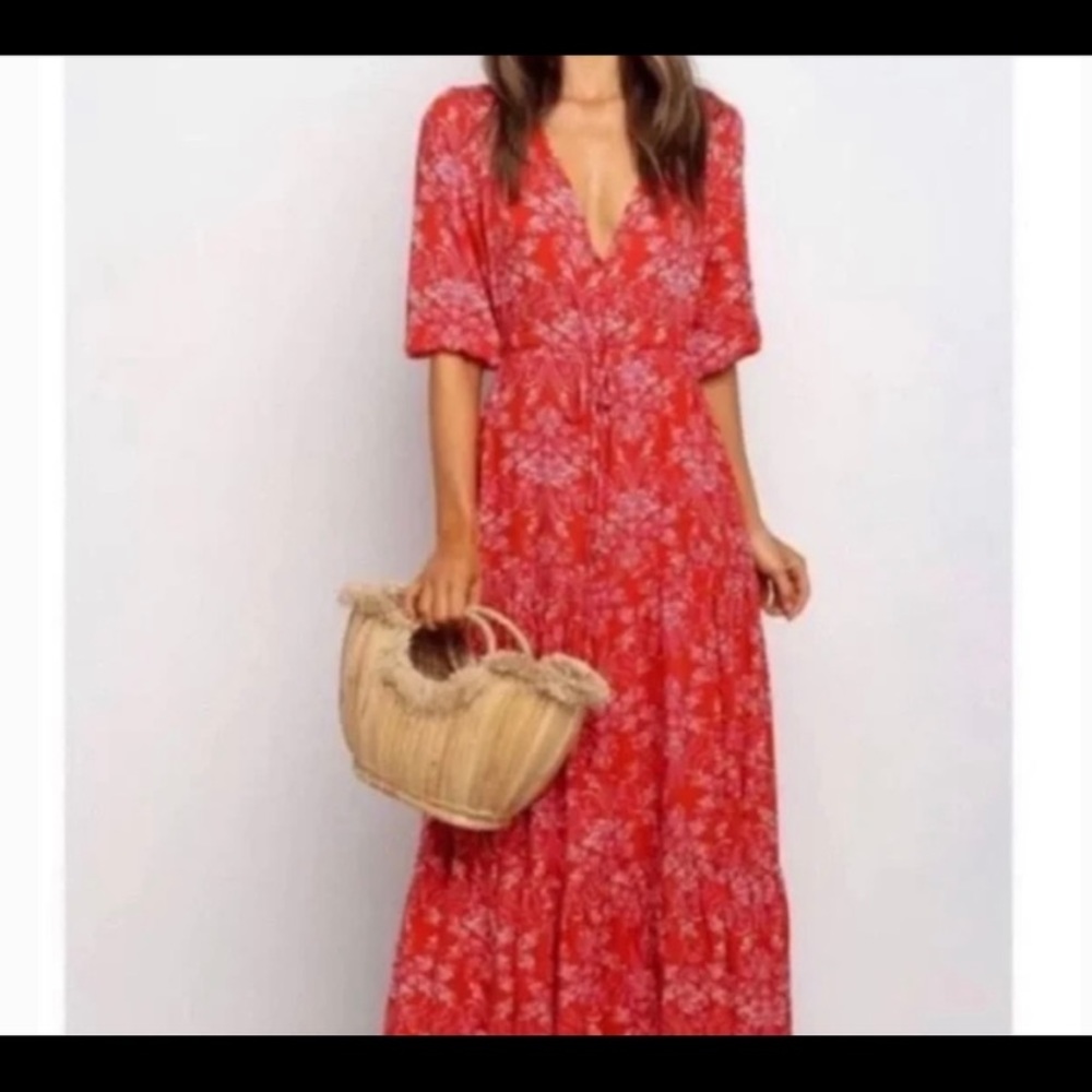 Abel the Label strawberry kisses maxi dress size XS